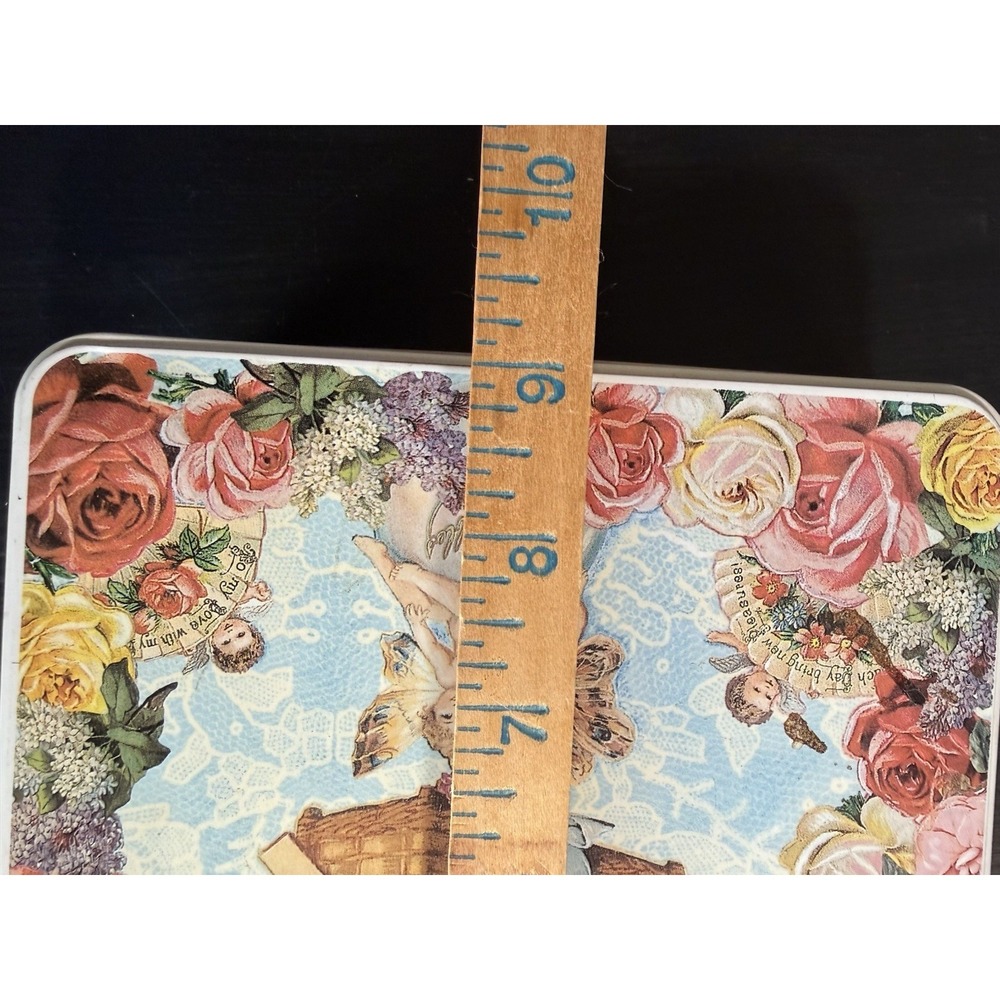 Vtg Box Stationary Company Metal Rectangular Tin Angels Cherubs Floral celestial - Picture 5 of 6